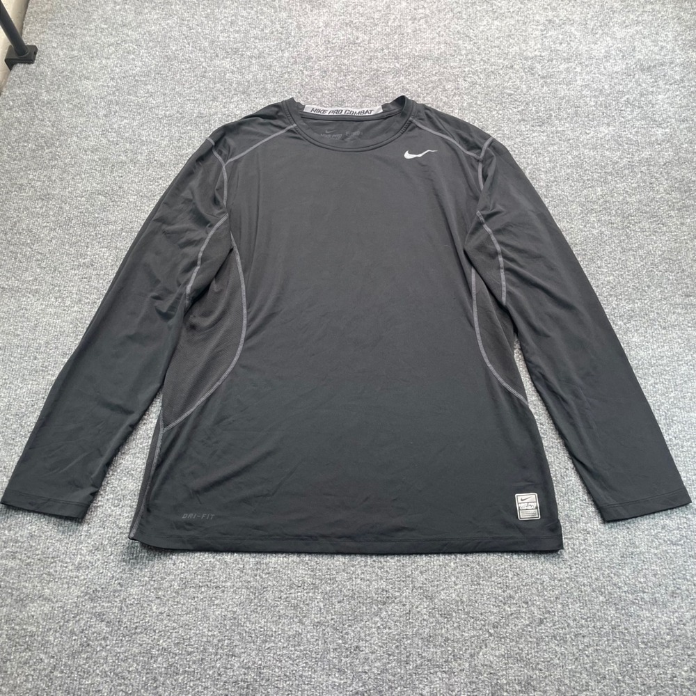 Nike Pro Combat Shirt Mens Large Black Dri-FIT Long Sleeve Fitted Training Top